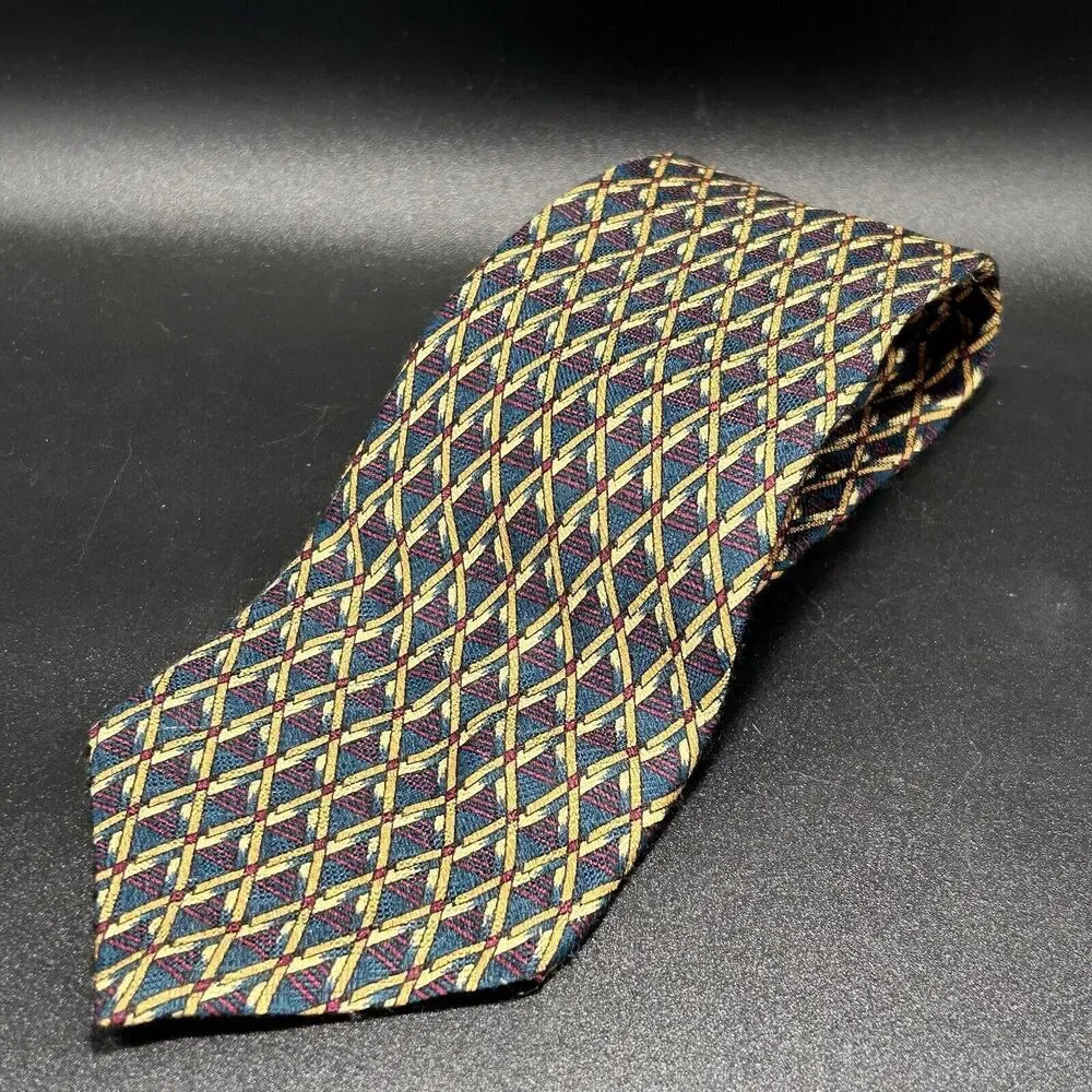 Chaps Ralph Lauren Tie Men's 61" Length 4" Wide Green Yellow Print 100% Silk